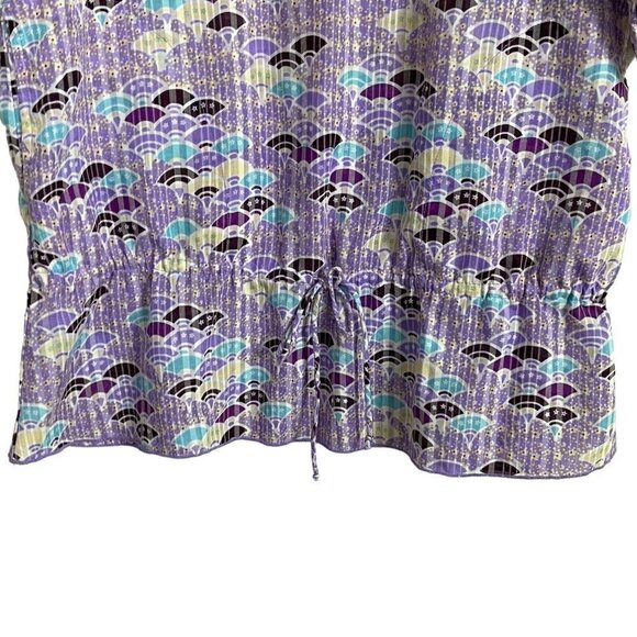 Koi by Kathy Peterson Style 148PR Peplum Drawstring Purple Turquoise Scrub Top - Picture 2 of 7